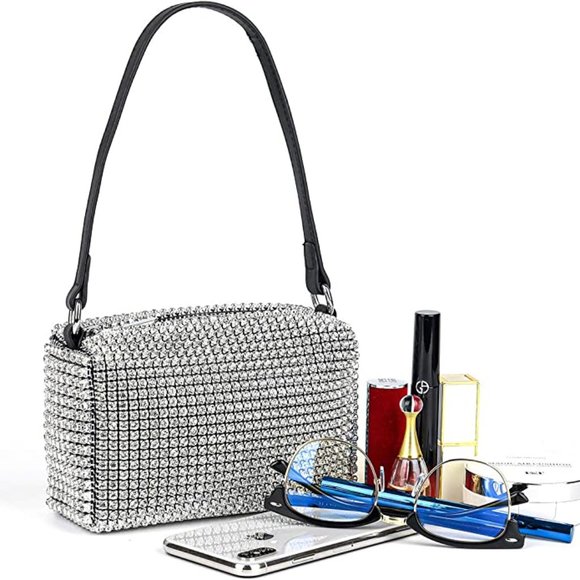 Rhinestones Silver Club Bag / Clutch